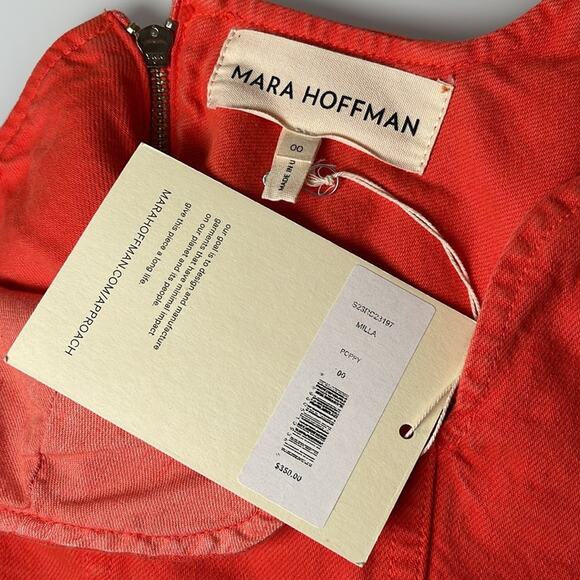 Mara Hoffman Milla Cropped Denim Poppy Orange Top Size 00 - Picture 7 of 7